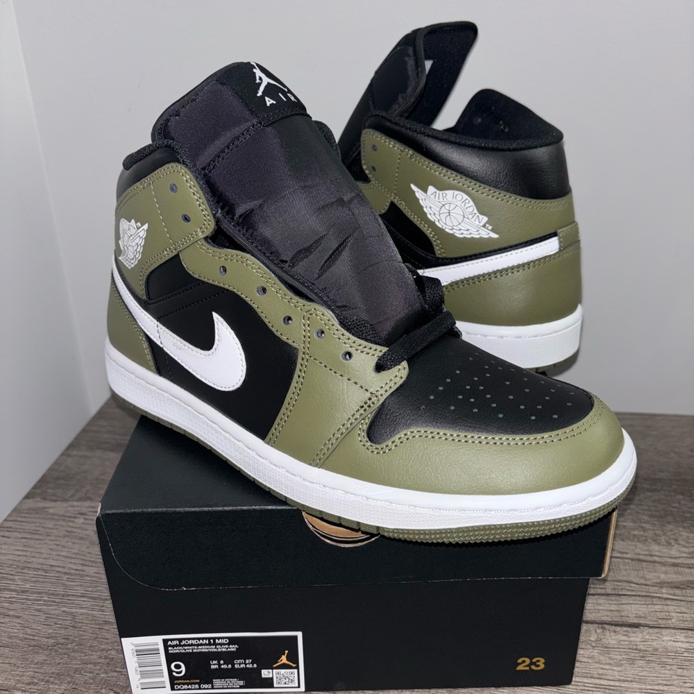 Air Jordan 1 Mid Olive Black Sneakers